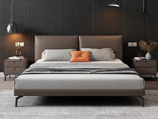  极简风格 实木内架 优质扪布 咖啡色 床头柜