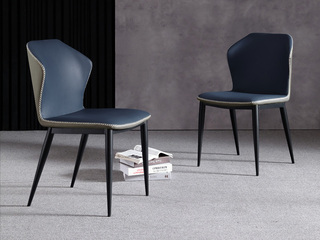  极简风格 皮艺 高弹舒适 蓝色+灰色 餐椅（单把价格 需双数购买 单数不发货）