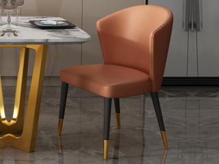  轻奢风格 环保皮艺 高弹舒适 实木脚  橙色 餐椅