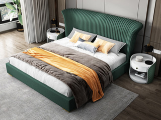  轻奢风格 全实木 优质布艺 亮绿色+白色 圆形床头柜