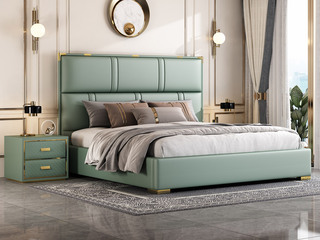  轻奢风格 全实木双开抽屉 优质皮艺 绿色 床头柜