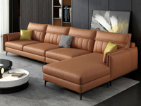 纾康 现代简约 全手工工艺 高弹舒适科技布 松木框架 橙色 2+2脚踏沙发组合（不分左右）