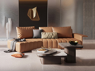  极简风格 设计师推荐款 网红沙发 高弹舒适 防水耐磨 优质皮艺 羽绒 实木框架 橙色 右转角沙发