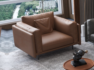  现代简约 真皮沙发 质感细腻 SPA级触感 进口头层黄牛皮 天然蓬松羽绒靠包坐包 实木框架 单人位沙发