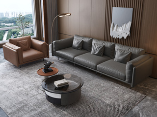  现代简约 高品质 抗皱耐撕拉 仿真皮 坐感舒适 天然蓬松羽绒靠包坐包 实木框架 1+4沙发组合