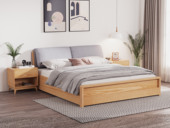 源木时光 北欧风格 北美进口白蜡木 绒布软靠 1.8*2.0米 原木色 高箱床
