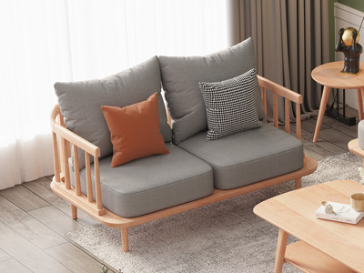  北欧风格 榉木坚固框架 优质实木 原木色双人位沙发