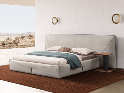  极简风格 高端舒适 床头接触面真皮真皮+实木框架 1.8米床