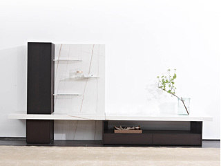  极简风格 防刮耐磨哑光岩板台面 白金色 电视柜