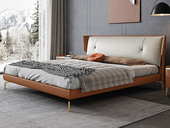 慕梵希 轻奢风格 优质皮艺软靠 羽绒+实木框架 暮光橙+卡其色 1.8*2.0米床（搭配10公分实木排骨架）