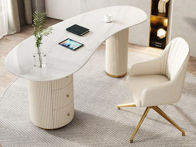  轻奢风格 防刮耐磨岩板+不锈钢镀金 1.8米书桌