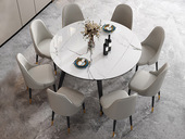 诺美帝斯 极简风格 坚固承重 亮光岩板 1.5米伸缩餐桌（展开尺寸直径是1.5米，收缩尺寸：长1.5*宽0.9米）
