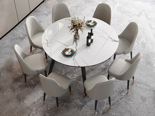  极简风格 坚固承重 亮光岩板 1.5米伸缩餐桌（展开尺寸直径是1.5米，收缩尺寸：长1.5*宽0.9米）